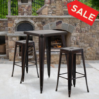 Flash Furniture CH-31330B-2-30SQ-BQ-GG Antique Metal Bar Table Set in Black